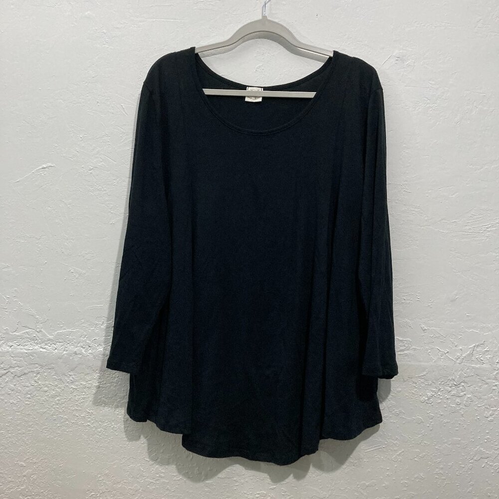 Et'Lois Tunic Pullover Top Knit Long Sleeve Lagenlook Black Minimalist USA 2X